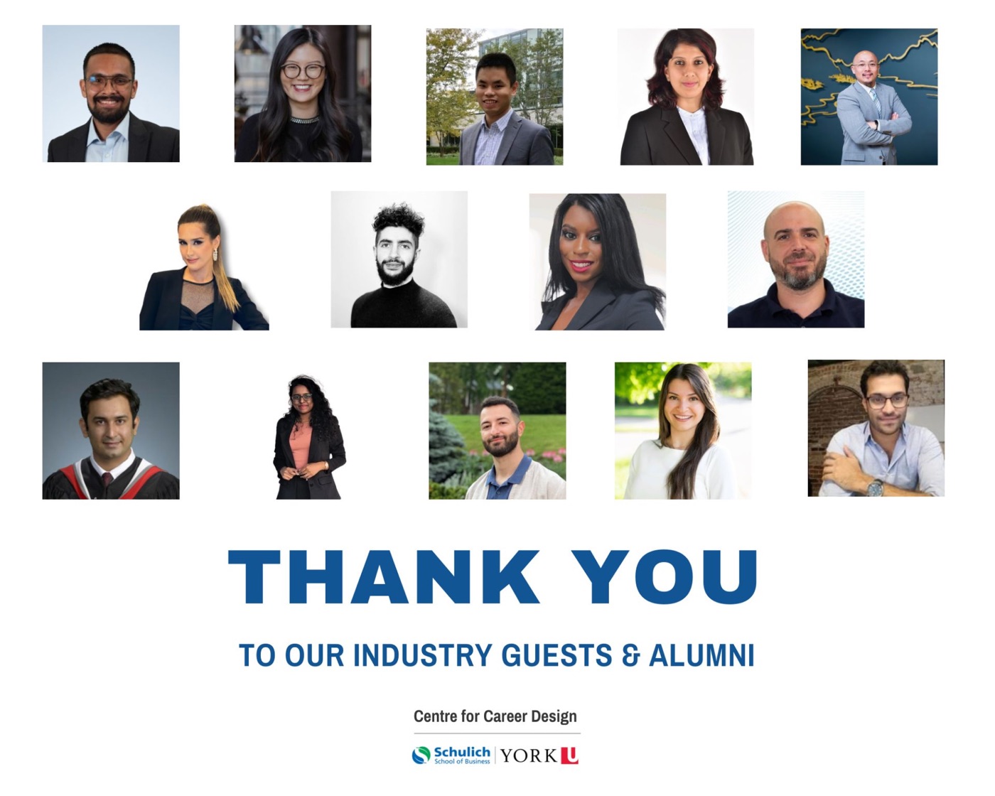 Poster thanking Kaviya as an alumni guest for the Schulich Centre for Career Design