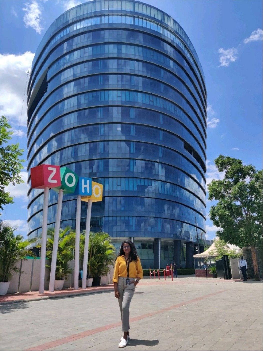 Kaviya outside Zoho Corporation, Chennai