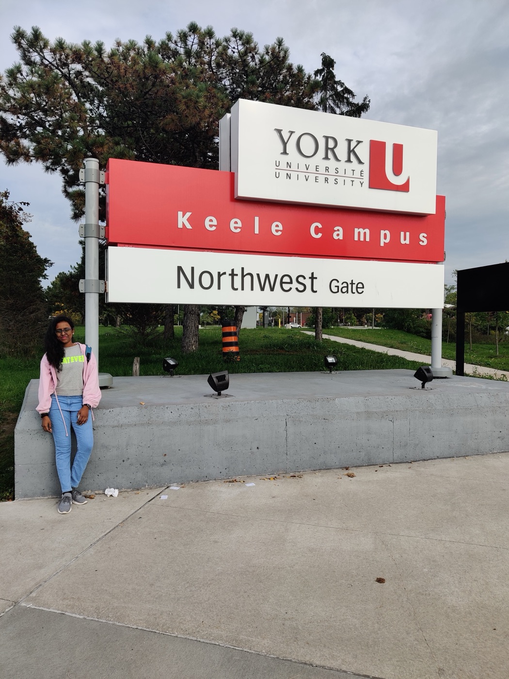 Kaviya at the York University campus sign, Toronto