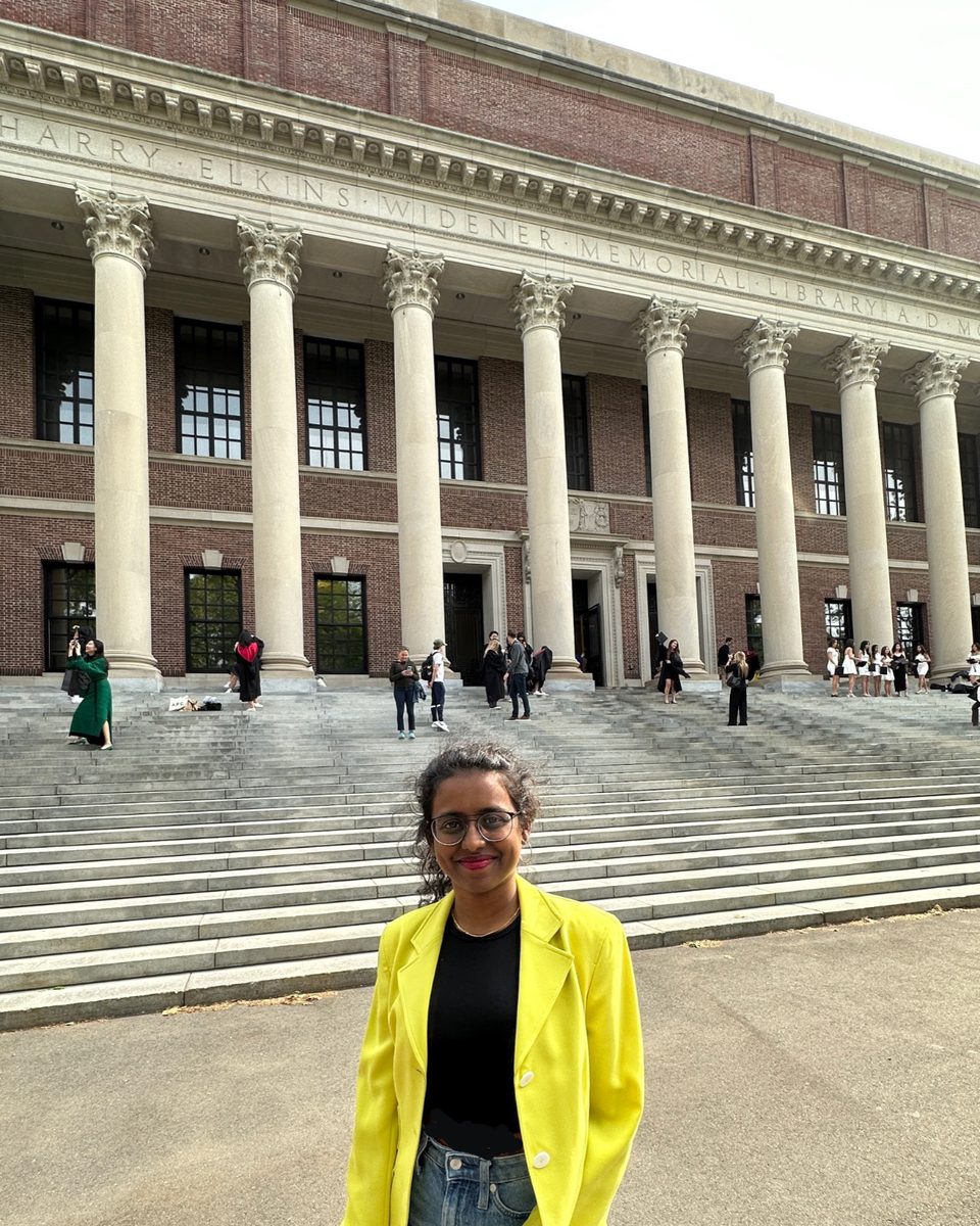 Kaviya at the Widener Library, Harvard University, Boston